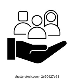 Vector icon of Inclusivity – Diverse Group of People Representing Equal Access to AI Technology. Black Outline. Vector illustration.