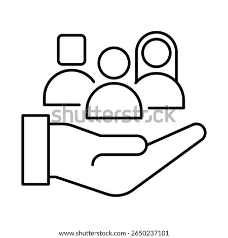 Vector icon of Inclusivity – Diverse Group of People Representing Equal Access and Opportunities in AI Systems. Black Outline.