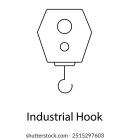 Ícone de vetor para gancho industrial. Desenho de esboço de um gancho industrial resistente, ideal para armazenagem, manuseio de materiais e conceitos de construção.