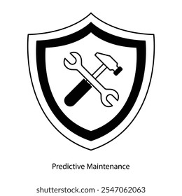 Ícone de vetor para Manutenção Industrial. Gráfico de análise com chave inglesa para soluções preditivas.