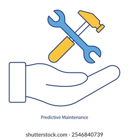 Icono de Vector para herramientas predictivas de Industrial. Llave inglesa y gráfico que representa la eficiencia del mantenimiento.