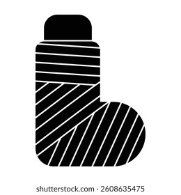 Vector icon of an injured leg wrapped in a bandage, symbolizing medical treatment or orthopedic care. Glyph format, suitable for medical apps, infographics, or injury guides.