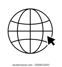 vector icon, internet search icon with cursor and earth image 
