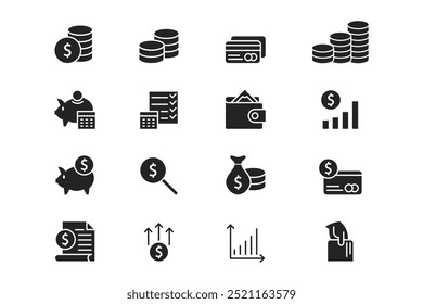 Vector icono de inversión, ahorro, moneda de dinero, hucha, billetera