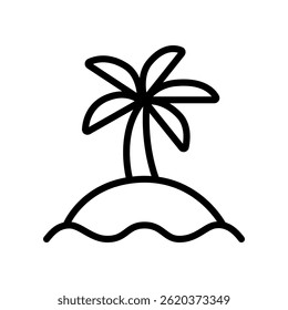 Vector icon of an island with a coconut tree in line icon style, isolated on white background