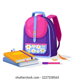 Vector icon with an isolated pic of backpack and other school supplies