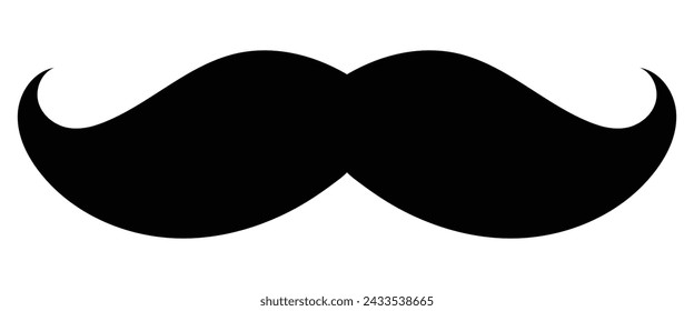 Vector icon of Italian mustache. Vintage retro hipster moustache curly. Black silhouette. Symbol of Father's Day, sign for Barber Shop logo.
