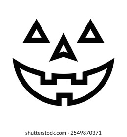 Un ícono de Vector de una cara de Jack-o'-lantern con una expresión sonriente de ojos triangulares. Perfecto para Halloween y proyectos de temática otoñal. Trazo editable.