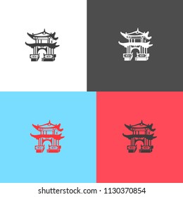 Vector icon of Japanese architecture. Silhouette on colored backgrounds.
