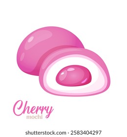 Vector icon of japanese dessert mochi with cherry flavor isolated on white background.