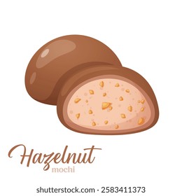 Vector icon of japanese dessert mochi with hazelnut flavor isolated on white background.