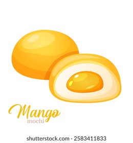 Vector icon of japanese dessert mochi with mango flavor isolated on white background.