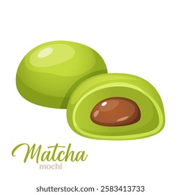 Vector icon of japanese dessert mochi with matcha flavor isolated on white background.