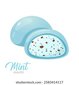 Vector icon of japanese dessert mochi with mint flavor isolated on white background.