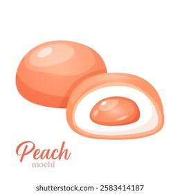 Vector icon of japanese dessert mochi with peach flavor isolated on white background.