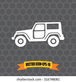 Vector Icon of Jeep on Dark Gray Background. Eps.10.