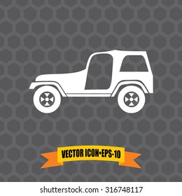 Vector Icon of Jeep on Dark Gray Background. Eps.10.