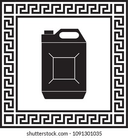 vector icon jerrycan oil in a frame with a Greek ornament