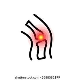 Icono de Vector de dolor articular. Símbolo médico del dolor de rodilla. Concepto de atención médica y anatomía aislado sobre fondo blanco.