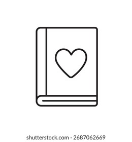 A vector icon of a journal with a heart symbol, representing mental wellness journaling, created in line style with editable stroke
