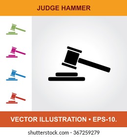 Vector Icon Of Judge Hammer With Title & Small Multicolored Icons. Eps-10.