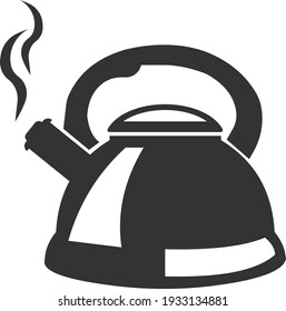 Vector icon of a kettle for boiling water. A kettle for a gas or electric stove. Black illustration isolated on a white background for graphics and web design.