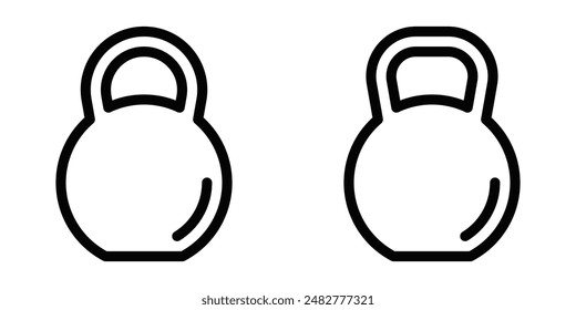 Icono de Vector de una kettlebell, que representa temas de fitness, levantamiento de pesas y ejercicios. Diseño sencillo en blanco y negro. Trazo editable.