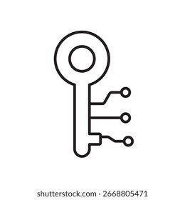 A vector icon of a key with an AI symbol, created in line style with editable stroke