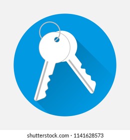 Vector icon keys on blue background. Flat image symbol key with long shadow. Layers grouped for easy editing illustration.  For your design.