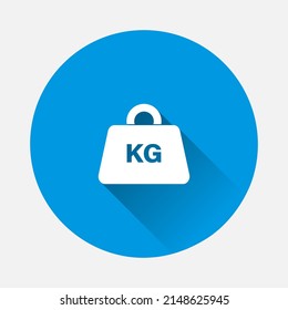 Vector icon kilogram dumbbell icon on blue background. Flat image with long shadow.