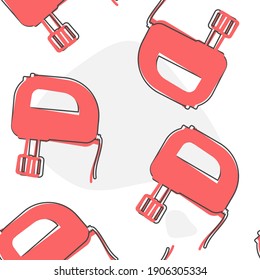 Vector icon of kitchen mixer cartoon style on  seamless pattern on a white background.