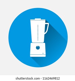 Vector icon kitchen stationary blender for mixing and grinding food and preparing smoothies on blue background. Flat image  home appliances long shadow. Layers grouped for easy editing illustration