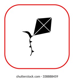 Vector icon of kite silhouette with string and pennants