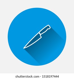 Vector icon knife on blue background. Flat image with long shadow.
