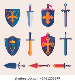 Vector Icon Knight Shield and Sword