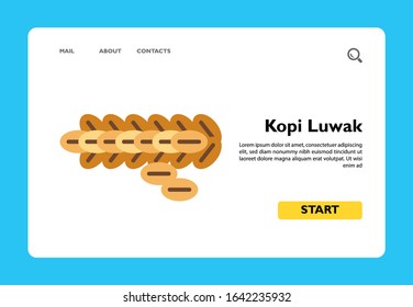 Vector icon of kopi luwak in a row. Coffee beans, coffee drink, exotic drink. Indonesia concept. Can be used for topics like travel, Indonesian drink, coffee