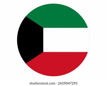 Icono de Vector de la bandera nacional de Kuwait en forma circular. Bandera de Kuwait redonda. colores oficiales estándar. Perfecto para presentaciones, App, Sitios web, infografías y contenido internacional.