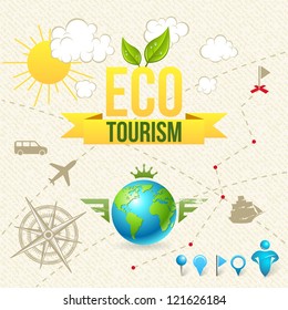 Vector Icon And Label Of Eco Tourism And Travel. Design Elements.