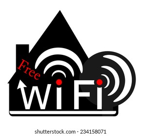 Vector icon - label or sticker "Free wifi".  Isolated on white background.