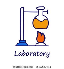 Vector icon for Laboratory. A chemistry flask heated over a burner representing scientific testing and chemical analysis.