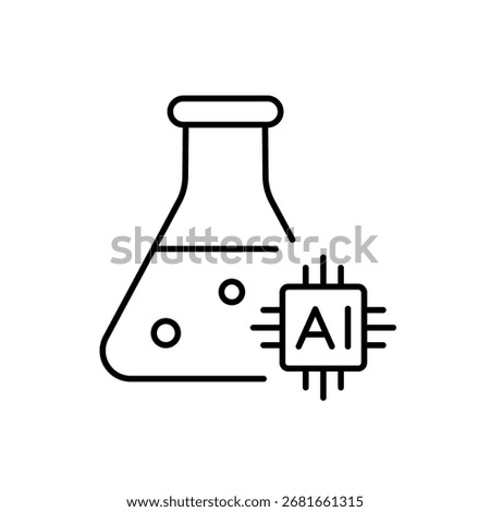 A vector icon of a laboratory flask with an AI chip, representing AI-driven lab data processing, created in line style with editable stroke