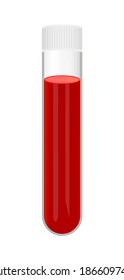 Vector icon of laboratory glass test tube filled with a blood sample. Scientific illustration of a medical test tube isolated on a white background. Laboratory glassware, pharmacy concept.