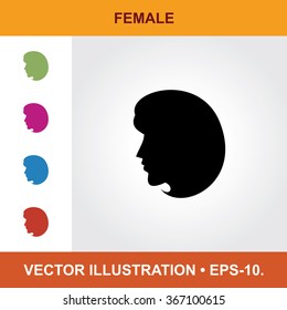 Vector Icon Of Ladies Face With Title & Small Multicolored Icons. Eps-10.