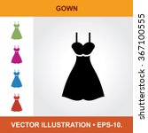 Vector Icon Of Ladies Gown With Title & Small Multicolored Icons. Eps-10.