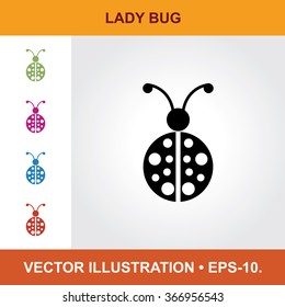 Vector Icon Of Lady Bug With Title & Small Multicolored Icons. Eps-10.