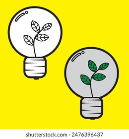 a vector icon of a lamp with an environmentally friendly symbol