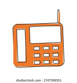 Vector icon landline phone with buttons cartoon style on white isolated background.