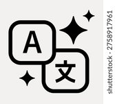 Vector icon of language translation with two overlapping squares, one with an 