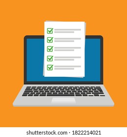 Vector icon for laptop with checklist EPS10