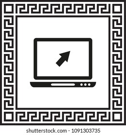 Vector icon laptop in a frame with a Greek ornament